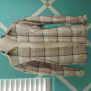 Aly Daly Cream & Brown Tones long sleeve plaid Shaket